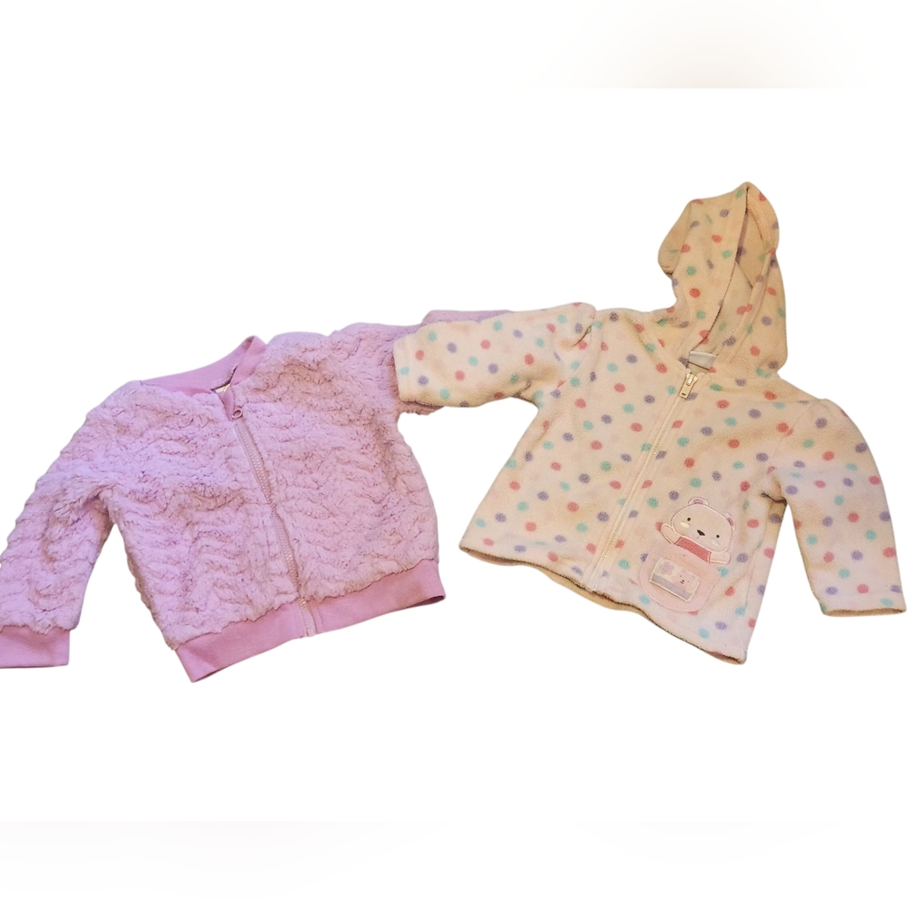 Bon Bebe Pink Multicolor Polka Dot and Pink Fuzzy Kids Jackets